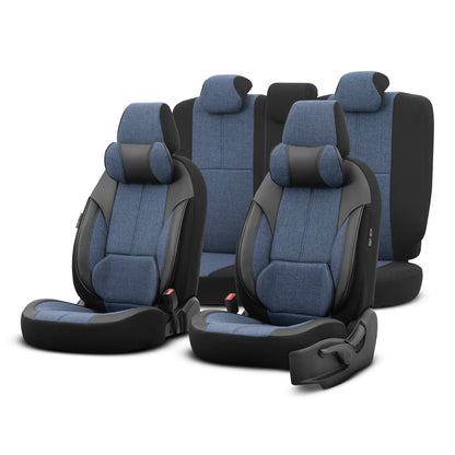 Set Tapițerie Ergonomică Voyager – Negru/Albastru, Textil, pentru Scaune Față și Spate