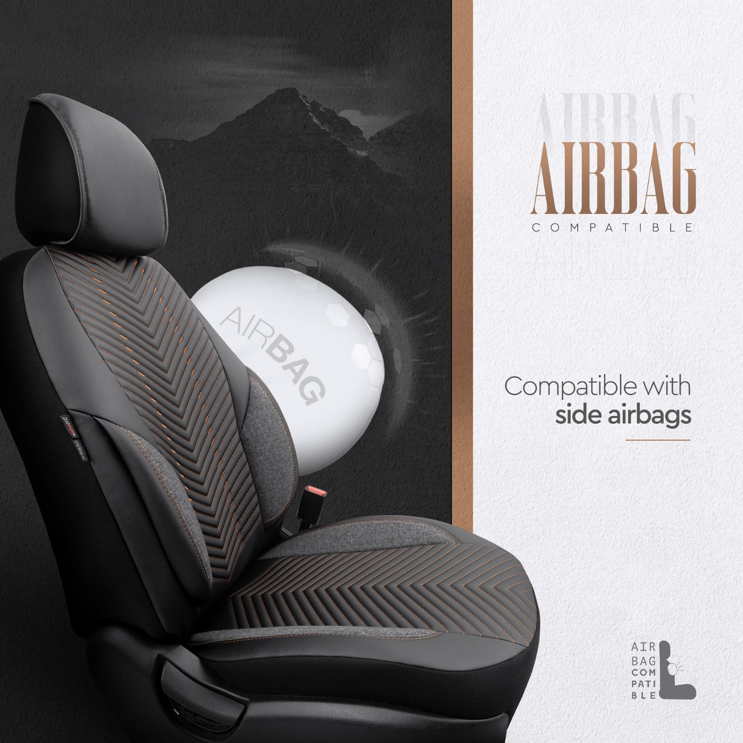 Set Tapițerie Lux Advanced – Piele Eco, Negru/Portocaliu, pentru Scaune Față și Spate