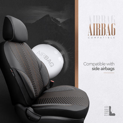 Set Tapițerie Lux Advanced – Piele Eco, Negru/Portocaliu, pentru Scaune Față și Spate
