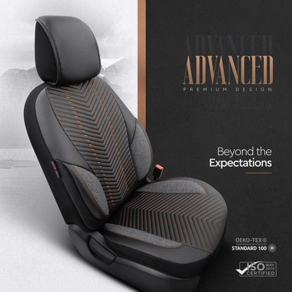 Set Tapițerie Lux Advanced – Piele Eco, Negru/Portocaliu, pentru Scaune Față și Spate