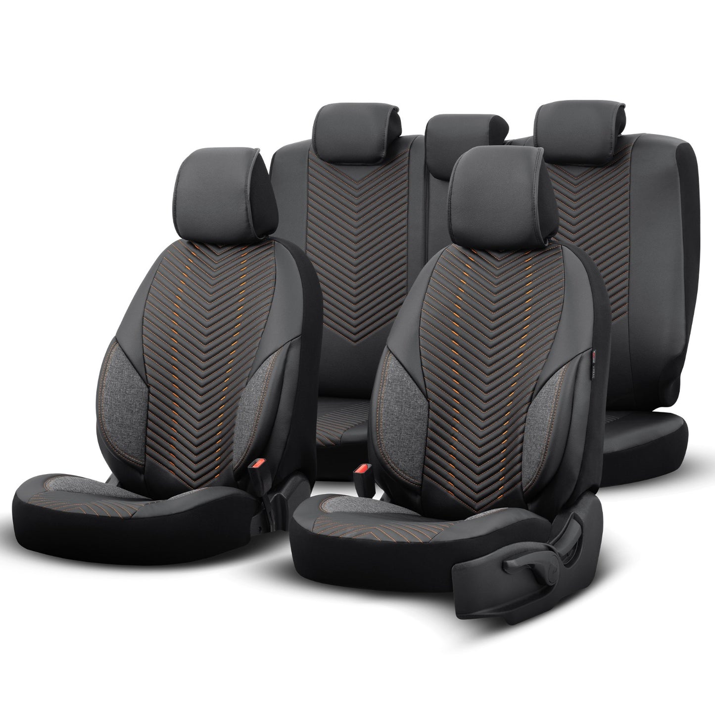 Set Tapițerie Lux Advanced – Piele Eco, Negru/Portocaliu, pentru Scaune Față și Spate