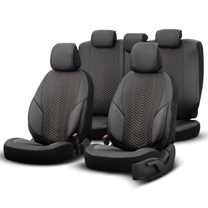 Set Tapițerie Lux Advanced – Piele Eco, Negru/Portocaliu, pentru Scaune Față și Spate