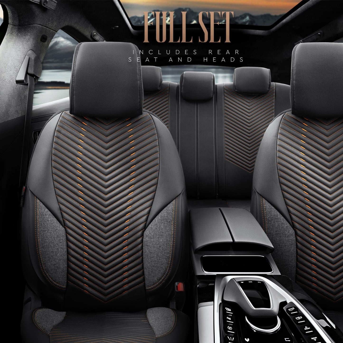 Set Tapițerie Lux Advanced – Piele Eco, Negru/Portocaliu, pentru Scaune Față și Spate