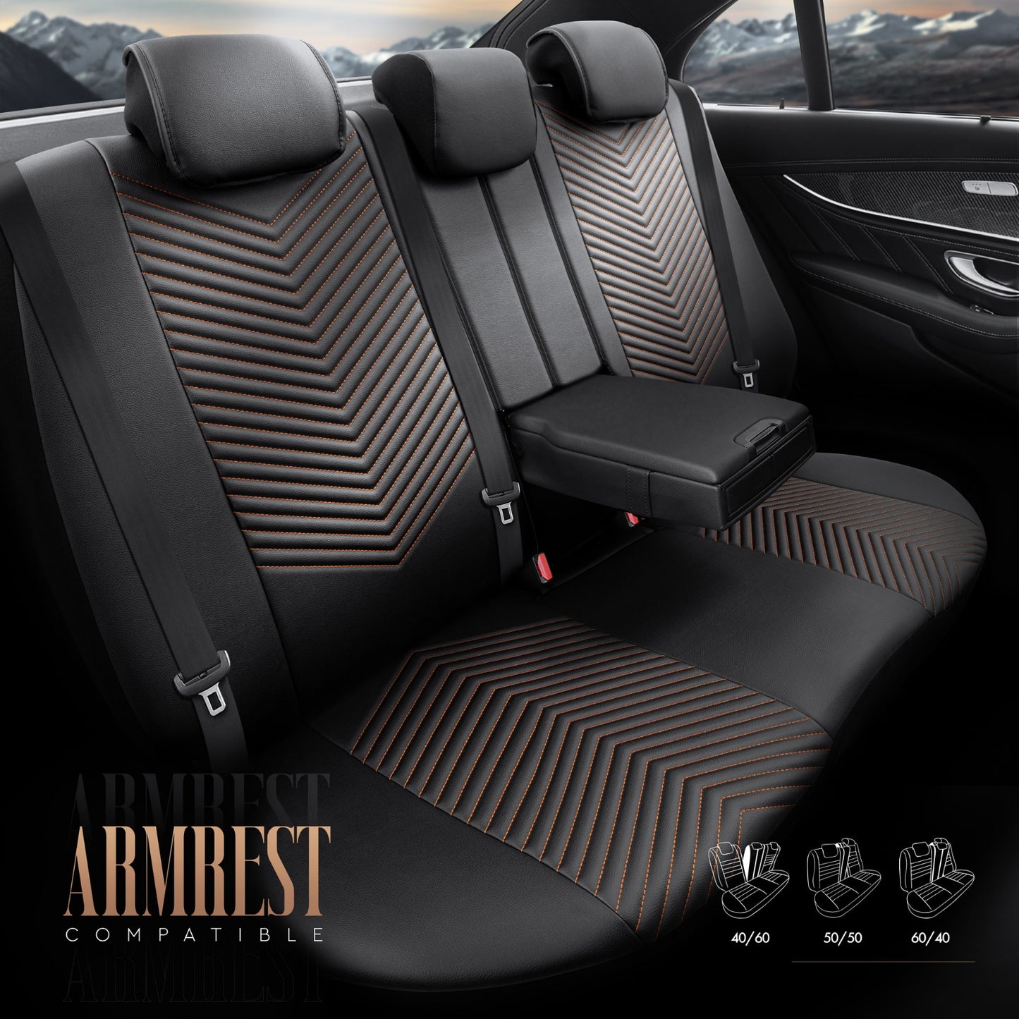 Set Tapițerie Lux Advanced – Piele Eco, Negru/Portocaliu, pentru Scaune Față și Spate