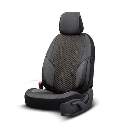 Set Tapițerie Lux Advanced – Piele Eco, Negru/Portocaliu, pentru Scaune Față și Spate