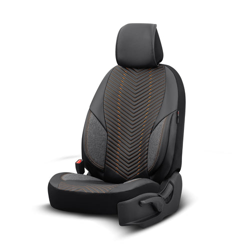 Set Tapițerie Lux Advanced – Piele Eco, Negru/Portocaliu, pentru Scaune Față și Spate