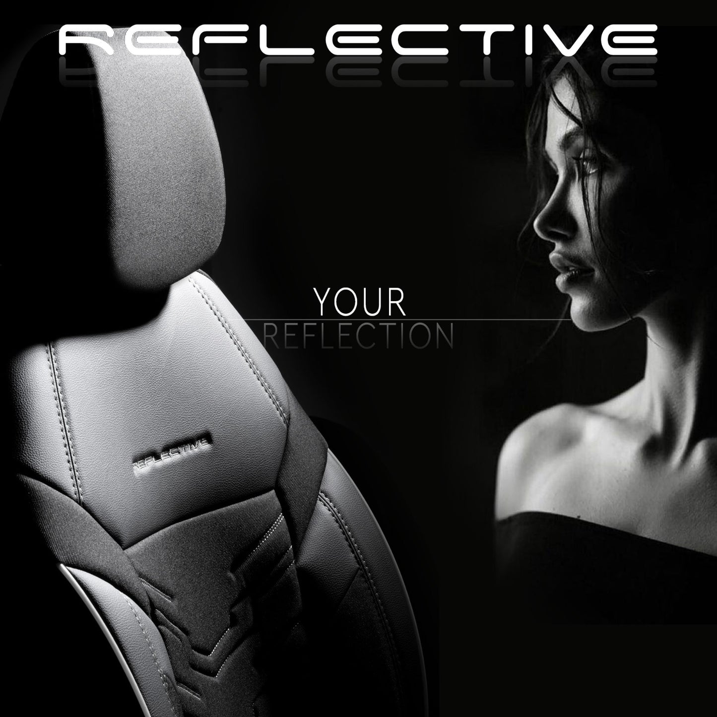 Set Tapițerie Reflective – Negru, Textil cu Piele Eco, pentru Scaune Față și Spate