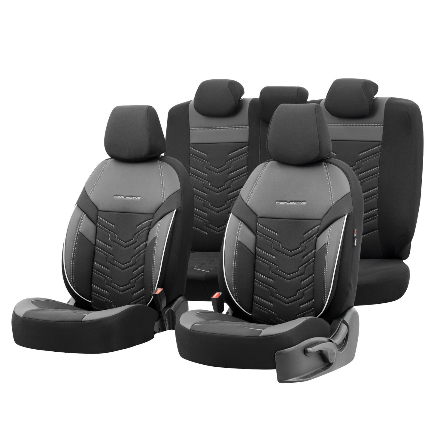 Set Tapițerie Reflective – Negru, Textil cu Piele Eco, pentru Scaune Față și Spate