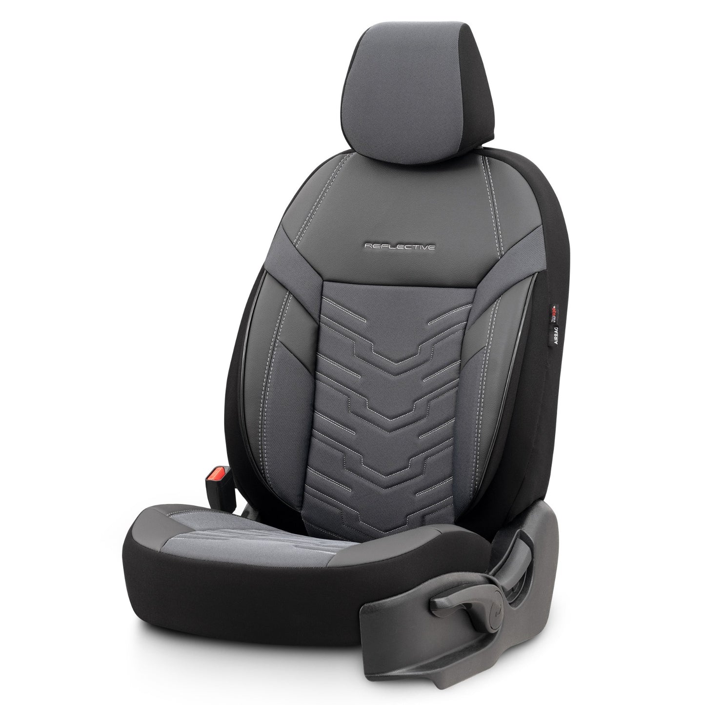 Set Tapițerie Reflective – Negru/Gri, Textil cu Piele Eco, pentru Scaune Față și Spate