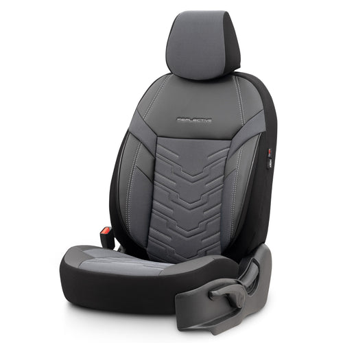 Set Tapițerie Reflective – Negru/Gri, Textil cu Piele Eco, pentru Scaune Față și Spate