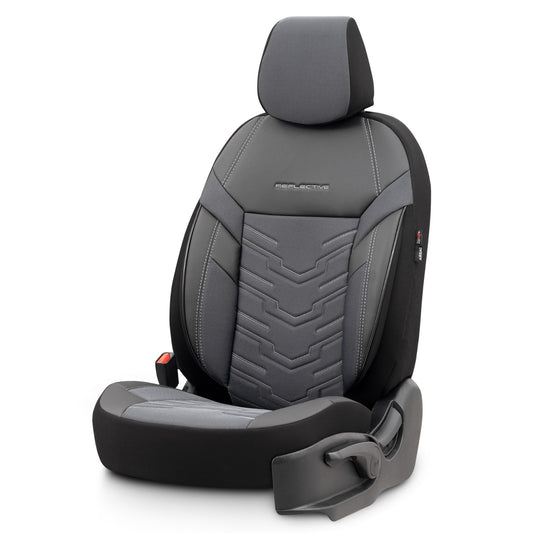 Set Tapițerie Reflective – Negru/Gri, Textil cu Piele Eco, pentru Scaune Față și Spate