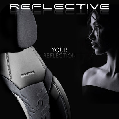 Set Tapițerie Reflective – Negru/Gri, Textil cu Piele Eco, pentru Scaune Față și Spate