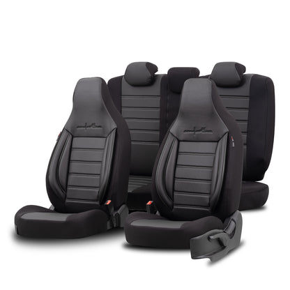 Set Tapițerie Comfortline City – Negru, cu Piele Eco, pentru Scaune Față și Spate (Pentru mașini mici de oraș)