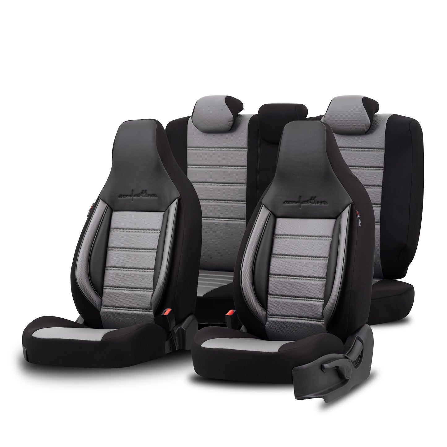 Set Tapițerie Comfortline City – Negru/Gri, cu Piele Eco, pentru Scaune Față și Spate (Pentru mașini mici de oraș)