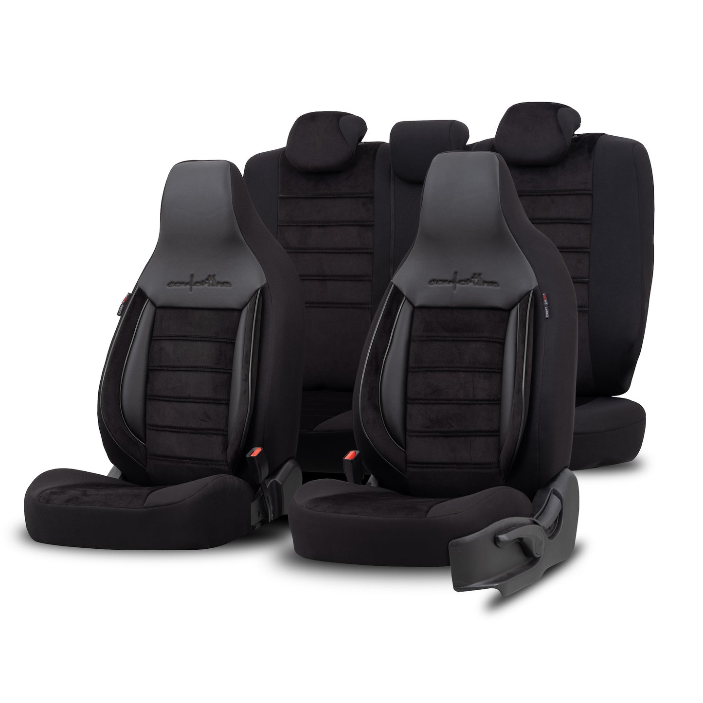 Set Tapițerie Comfortline City – Negru, cu Alcantara, pentru Scaune Față și Spate (Pentru mașini mici de oraș)