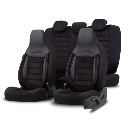Set Tapițerie Comfortline City – Negru, cu Alcantara, pentru Scaune Față și Spate (Pentru mașini mici de oraș)