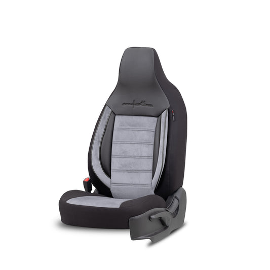 Set Tapițerie Comfortline City – Negru/Gri, cu Alcantara, pentru Scaune Față și Spate (Pentru mașini mici de oraș)