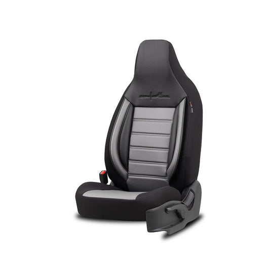 Set Tapițerie Comfortline City – Negru/Gri, cu Piele Eco, pentru Scaune Față și Spate (Pentru mașini mici de oraș)