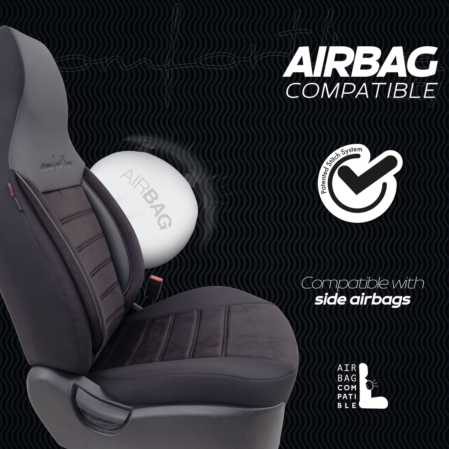 Set Tapițerie Comfortline City – Negru, cu Alcantara, pentru Scaune Față și Spate (Pentru mașini mici de oraș)