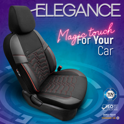 Set Tapițerie Elegance – Negru cu Cusătură Roșie, Textil, pentru Scaune Față și Spate