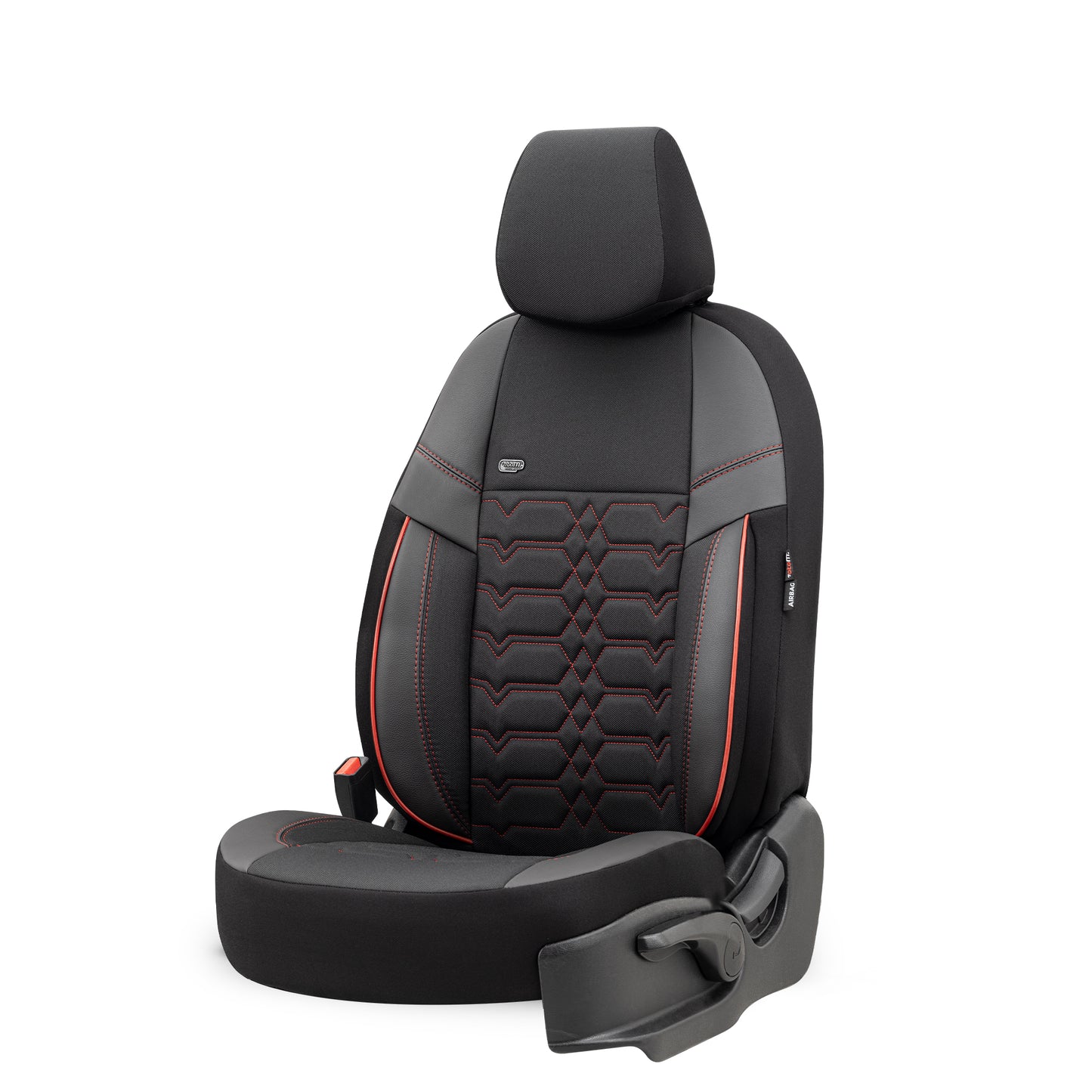 Set Tapițerie Elegance – Negru cu Cusătură Roșie, Textil, pentru Scaune Față și Spate