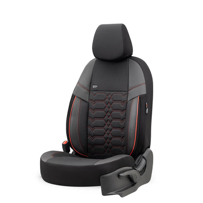 Set Tapițerie Elegance – Negru cu Cusătură Roșie, Textil, pentru Scaune Față și Spate