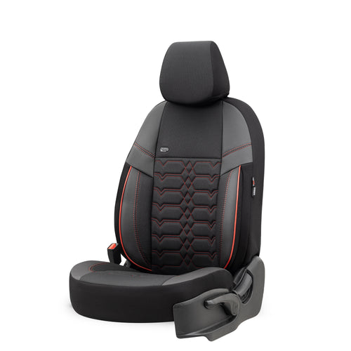 Set Tapițerie Elegance – Negru cu Cusătură Roșie, Textil, pentru Scaune Față și Spate