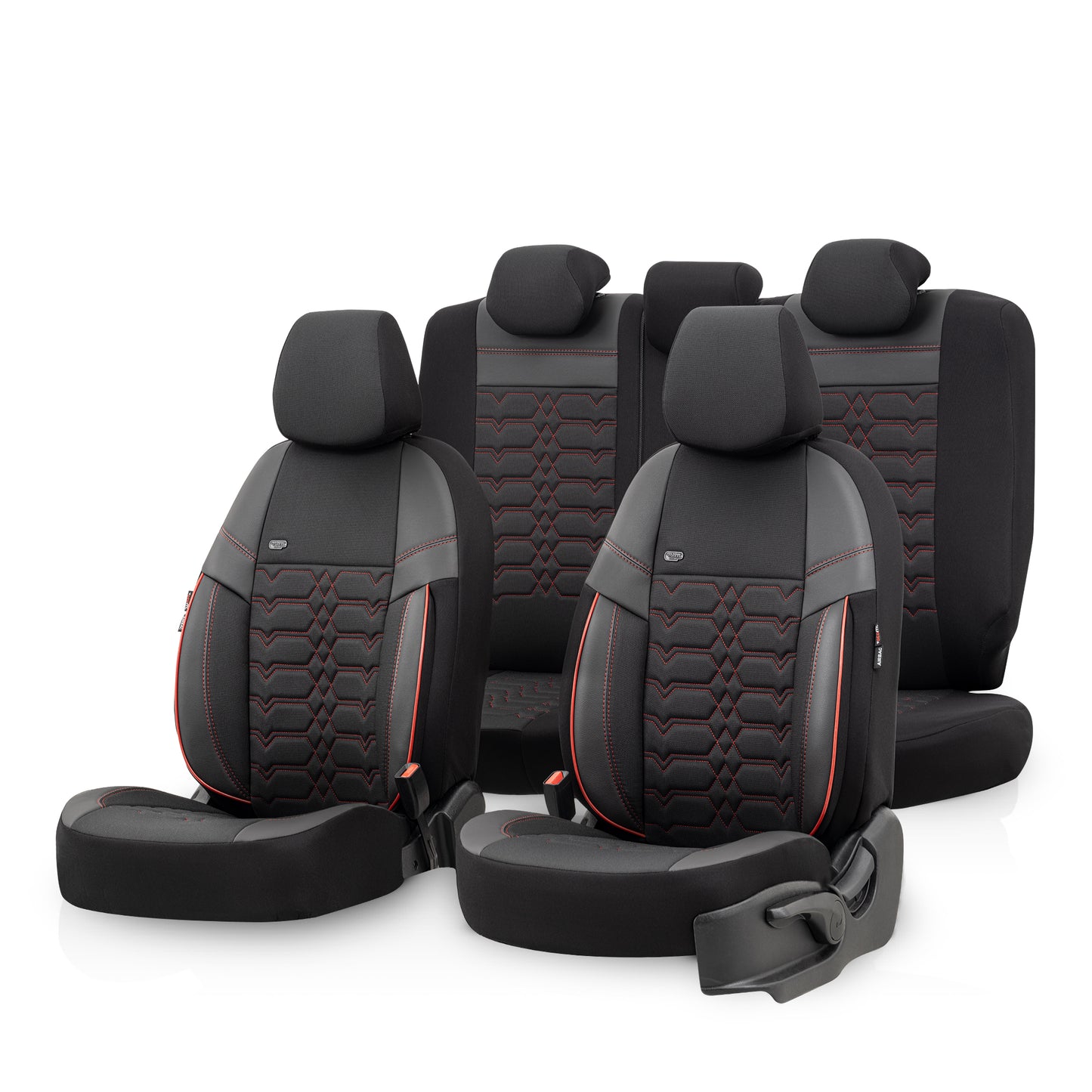 Set Tapițerie Elegance – Negru cu Cusătură Roșie, Textil, pentru Scaune Față și Spate