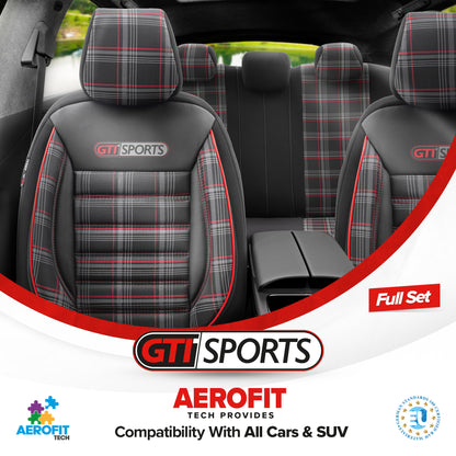 Set Tapițerie GTI Sports – Negru/Roșu, Textil, pentru Scaune Față și Spate