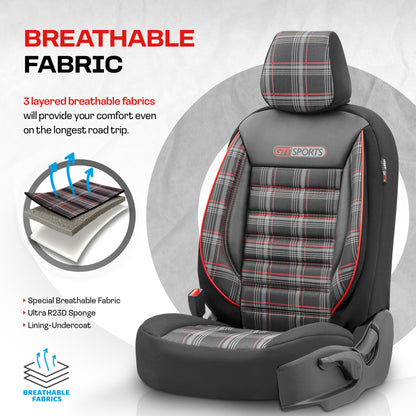 Set Tapițerie GTI Sports – Negru/Roșu, Textil, pentru Scaune Față și Spate