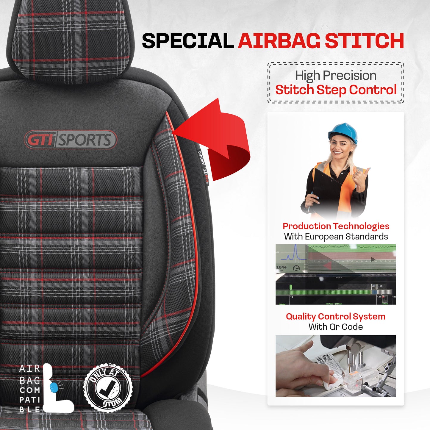 Set Tapițerie GTI Sports – Negru/Roșu, Textil, pentru Scaune Față și Spate