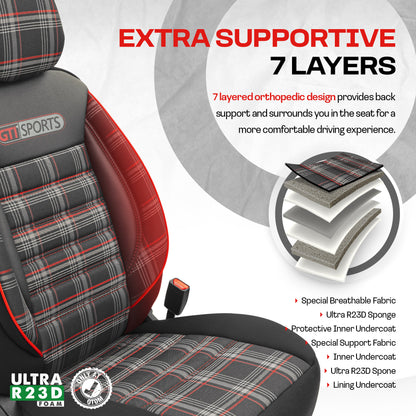 Set Tapițerie GTI Sports – Negru/Roșu, Textil, pentru Scaune Față și Spate