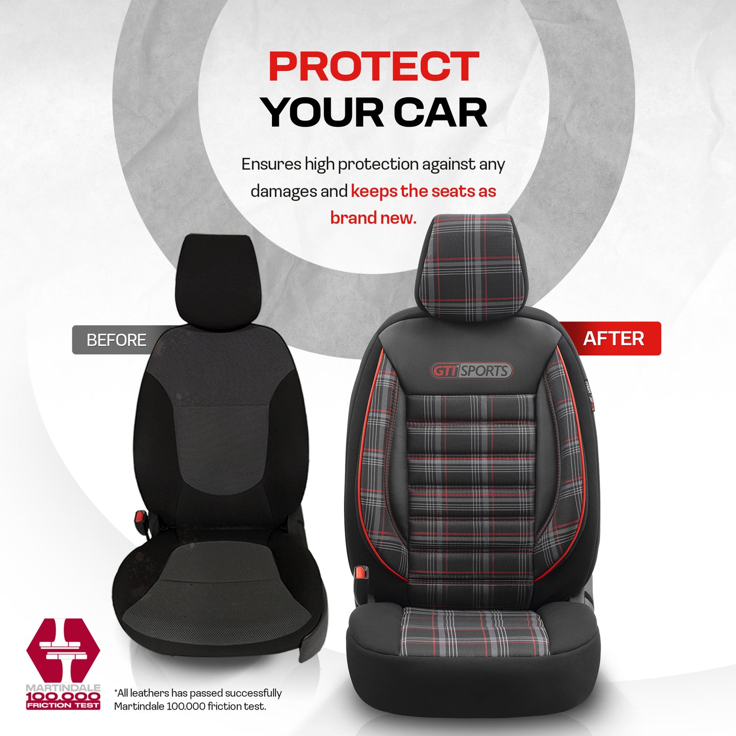 Set Tapițerie GTI Sports – Negru/Roșu, Textil, pentru Scaune Față și Spate