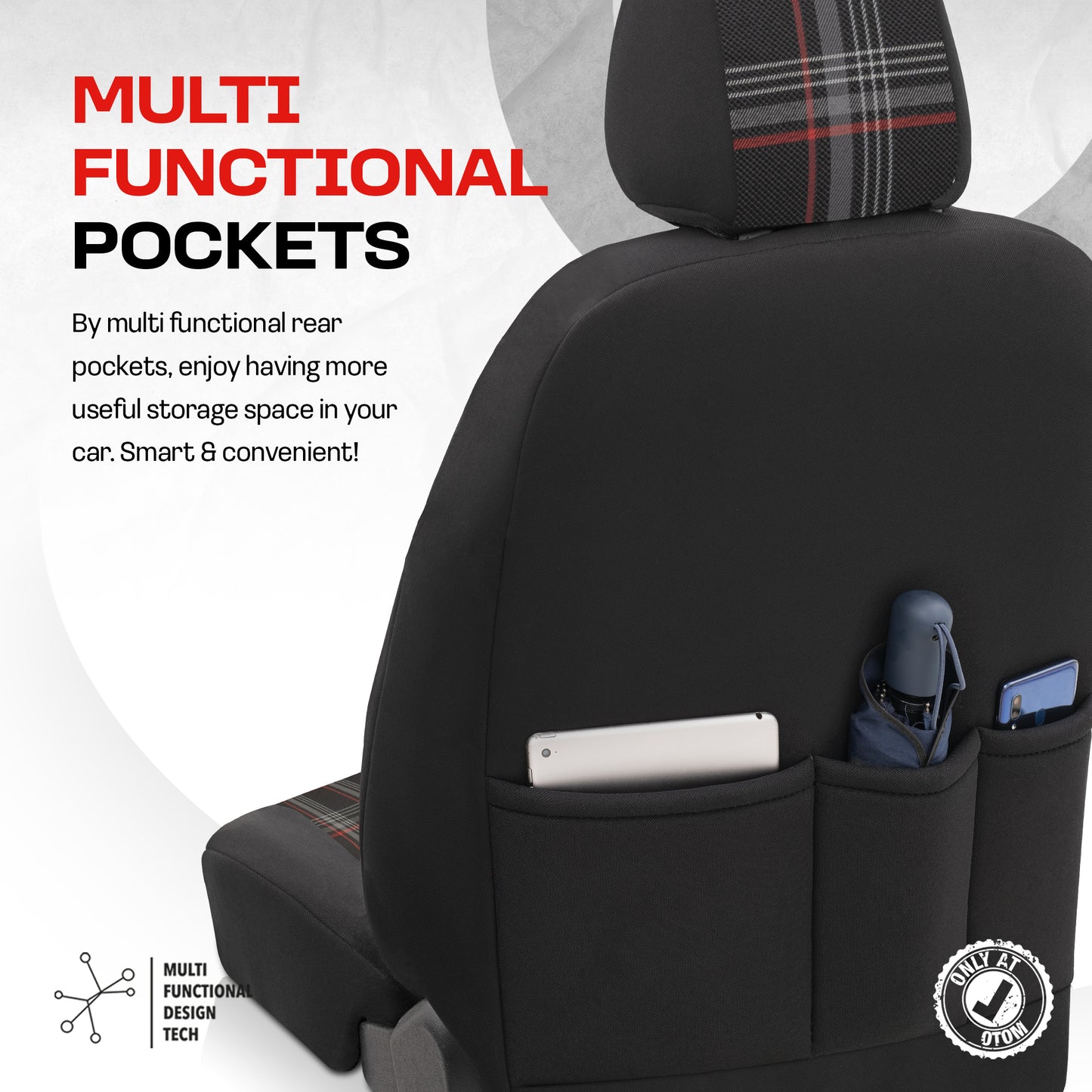 Set Tapițerie GTI Sports – Negru/Roșu, Textil, pentru Scaune Față și Spate