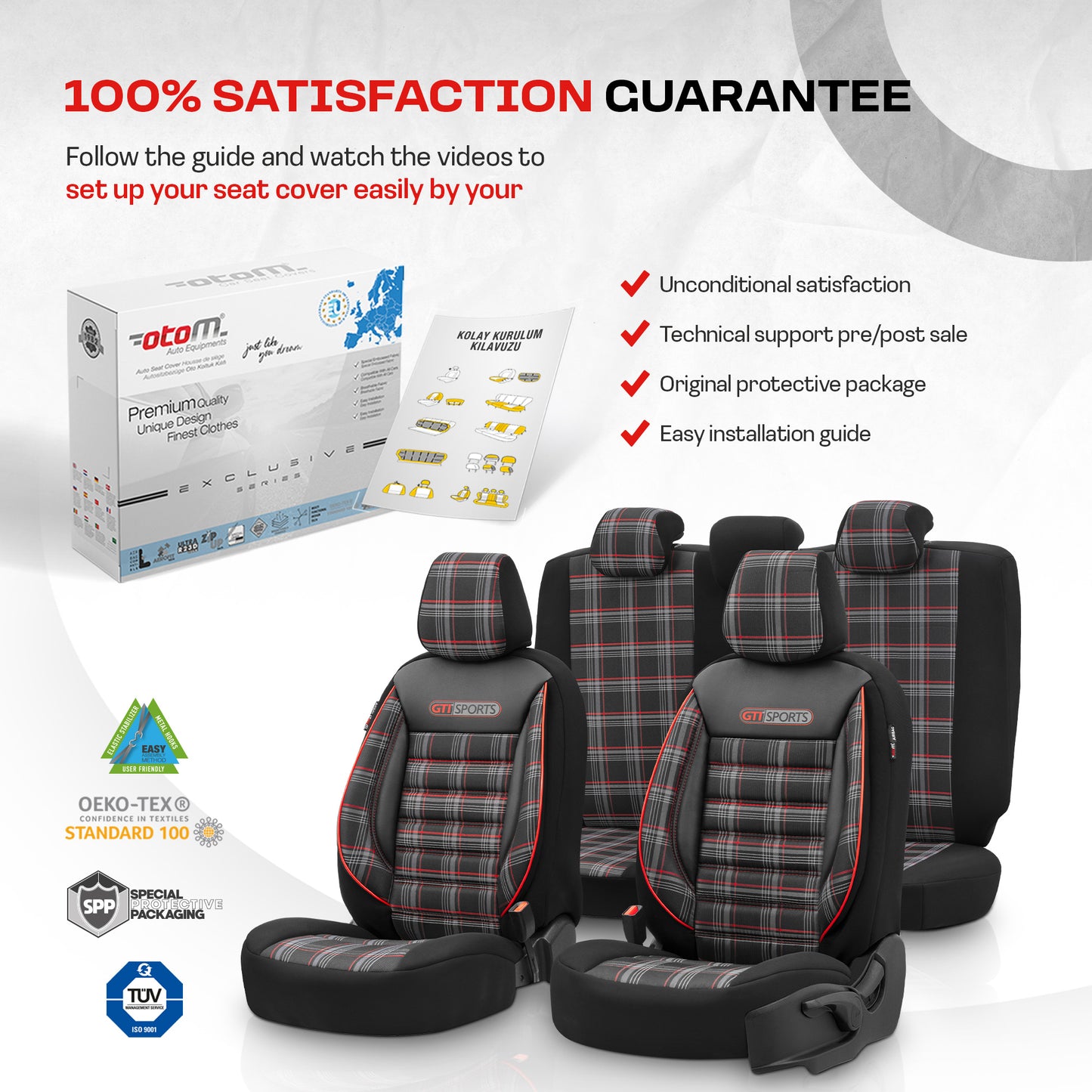 Set Tapițerie GTI Sports – Negru/Roșu, Textil, pentru Scaune Față și Spate