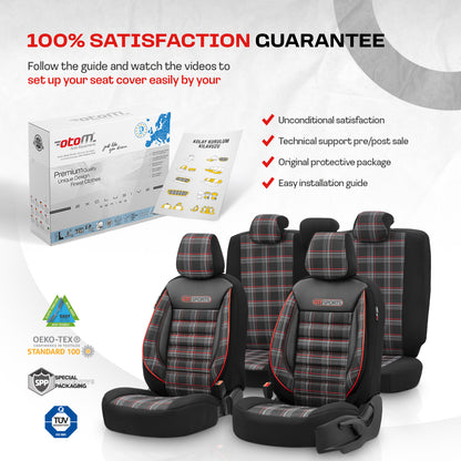 Set Tapițerie GTI Sports – Negru/Roșu, Textil, pentru Scaune Față și Spate