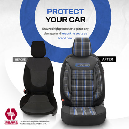 Set Tapițerie GTI Sports – Negru/Albastru, Textil, pentru Scaune Față și Spate
