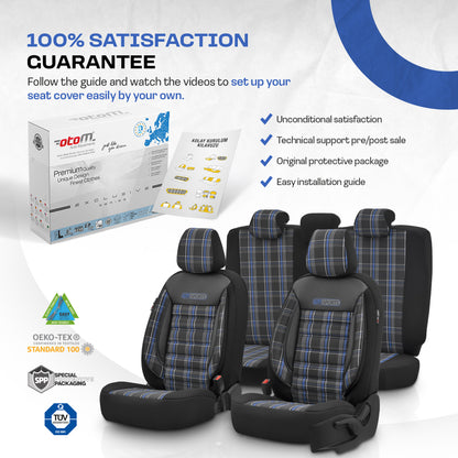 Set Tapițerie GTI Sports – Negru/Albastru, Textil, pentru Scaune Față și Spate
