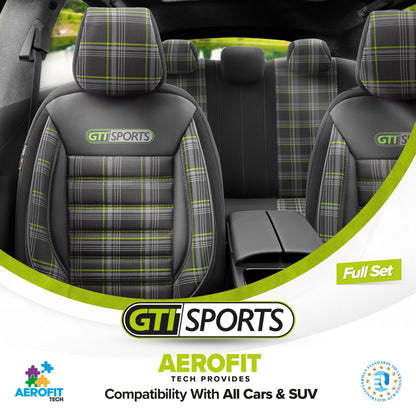 Set Tapițerie GTI Sports – Negru/Verde, Textil, pentru Scaune Față și Spate