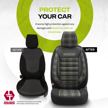 Set Tapițerie GTI Sports – Negru/Verde, Textil, pentru Scaune Față și Spate