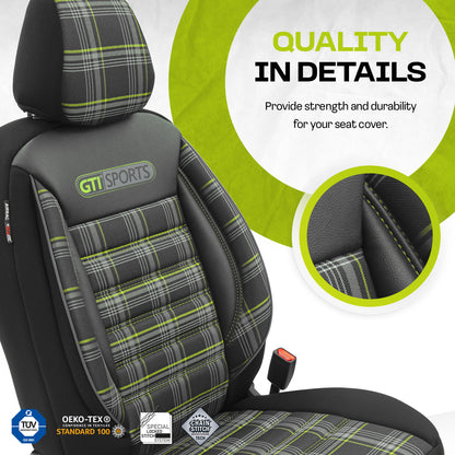 Set Tapițerie GTI Sports – Negru/Verde, Textil, pentru Scaune Față și Spate