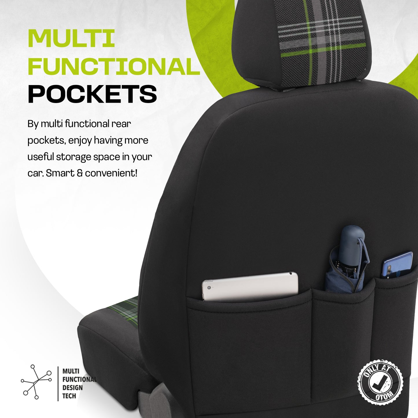 Set Tapițerie GTI Sports – Negru/Verde, Textil, pentru Scaune Față și Spate