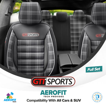 Set Tapițerie GTI Sports – Negru/Alb, Textil, pentru Scaune Față și Spate