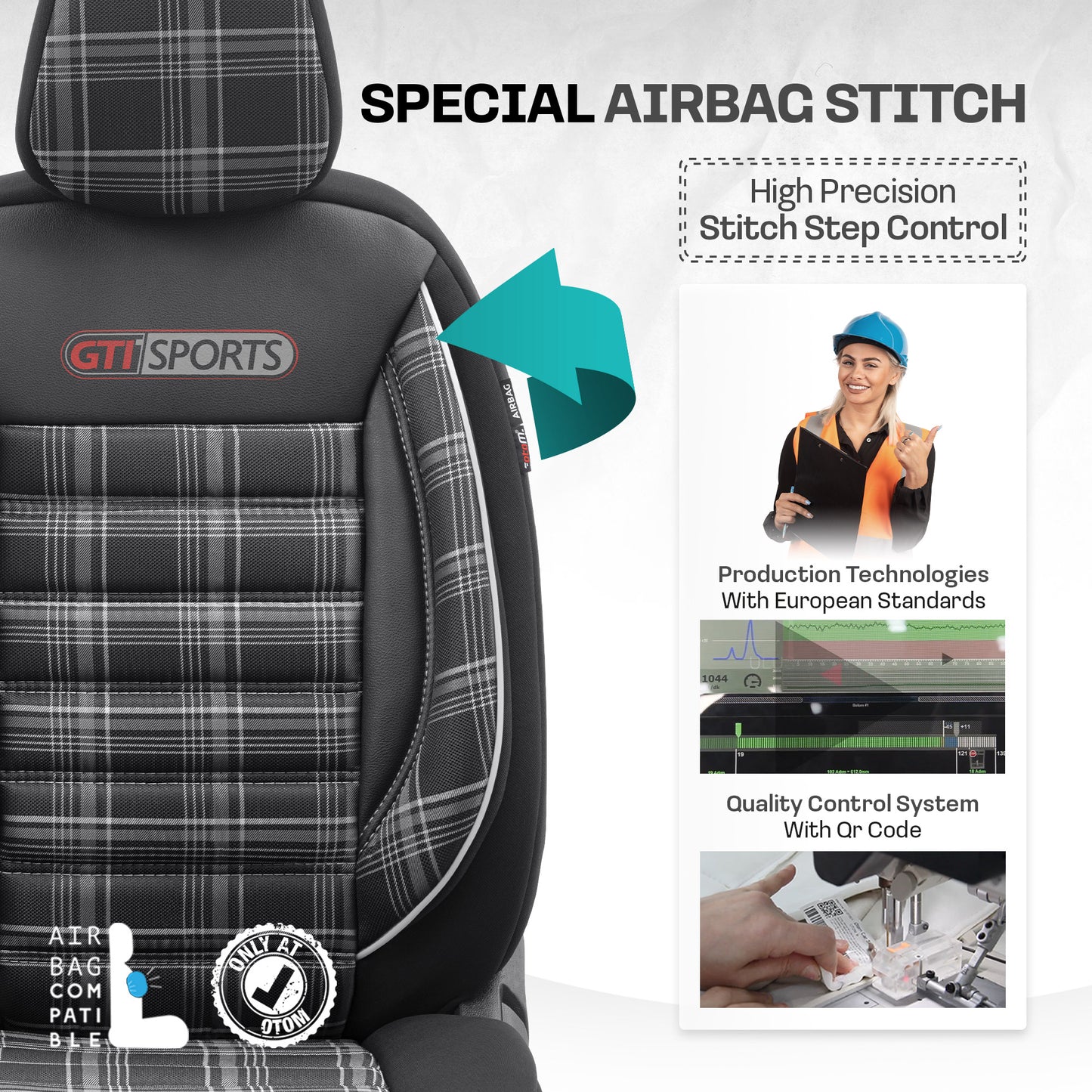 Set Tapițerie GTI Sports – Negru/Alb, Textil, pentru Scaune Față și Spate