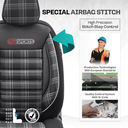 Set Tapițerie GTI Sports – Negru/Alb, Textil, pentru Scaune Față și Spate