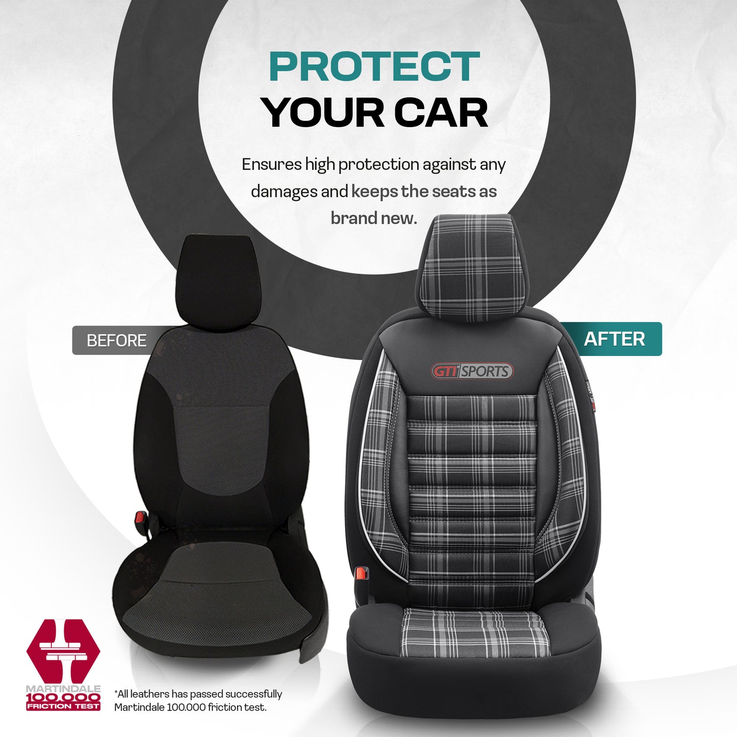 Set Tapițerie GTI Sports – Negru/Alb, Textil, pentru Scaune Față și Spate