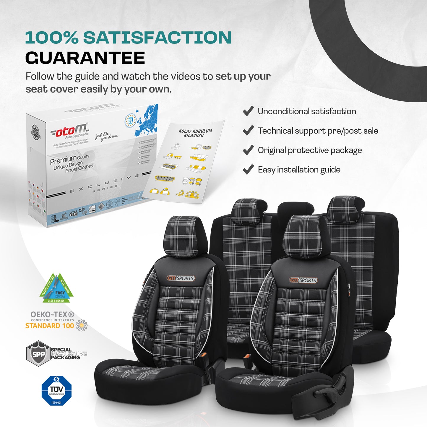 Set Tapițerie GTI Sports – Negru/Alb, Textil, pentru Scaune Față și Spate