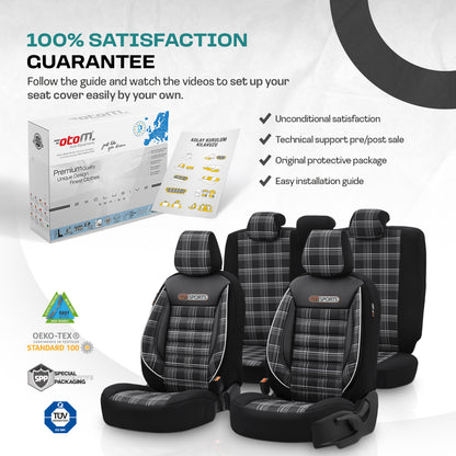 Set Tapițerie GTI Sports – Negru/Alb, Textil, pentru Scaune Față și Spate