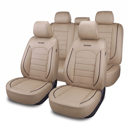 Husă universală luxoasă pentru scaune auto Balkner, piele ecologică, 9 piese – Bej