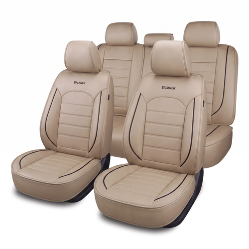 Husă universală luxoasă pentru scaune auto Balkner, piele ecologică, 9 piese – Bej